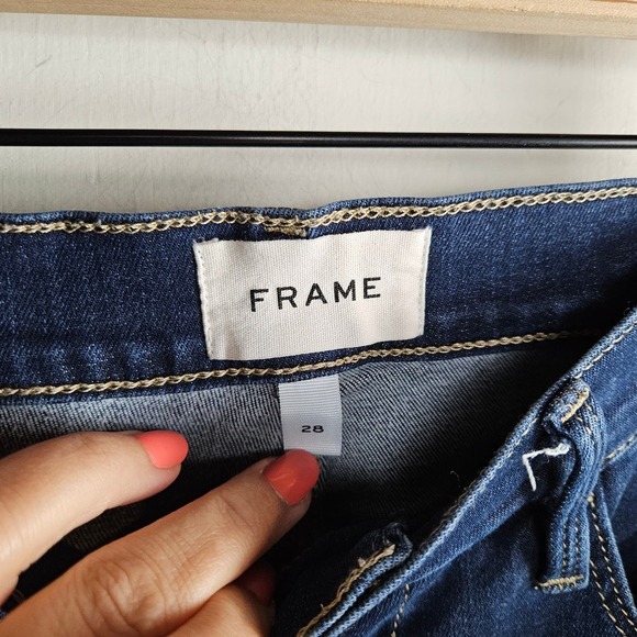 Frame Le High Straight Raw Hem Ankle Jeans 28 Dark Wash Stretch Denim - Picture 5 of 9
